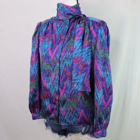 Vintage | 1980's Satin Button Up Shirt 6 Rainbow - Picture 1 of 10